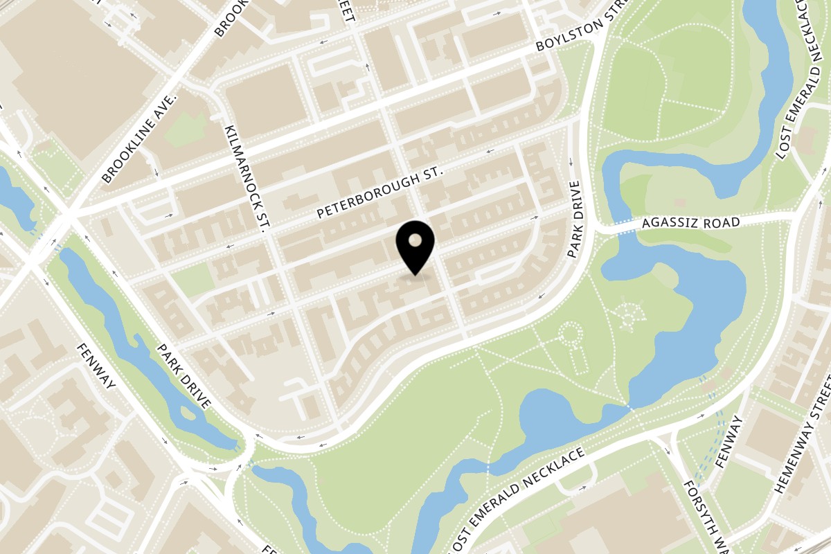 Map showing the location of Sufra Mediterranean Food on 52 Queensberry St in Boston